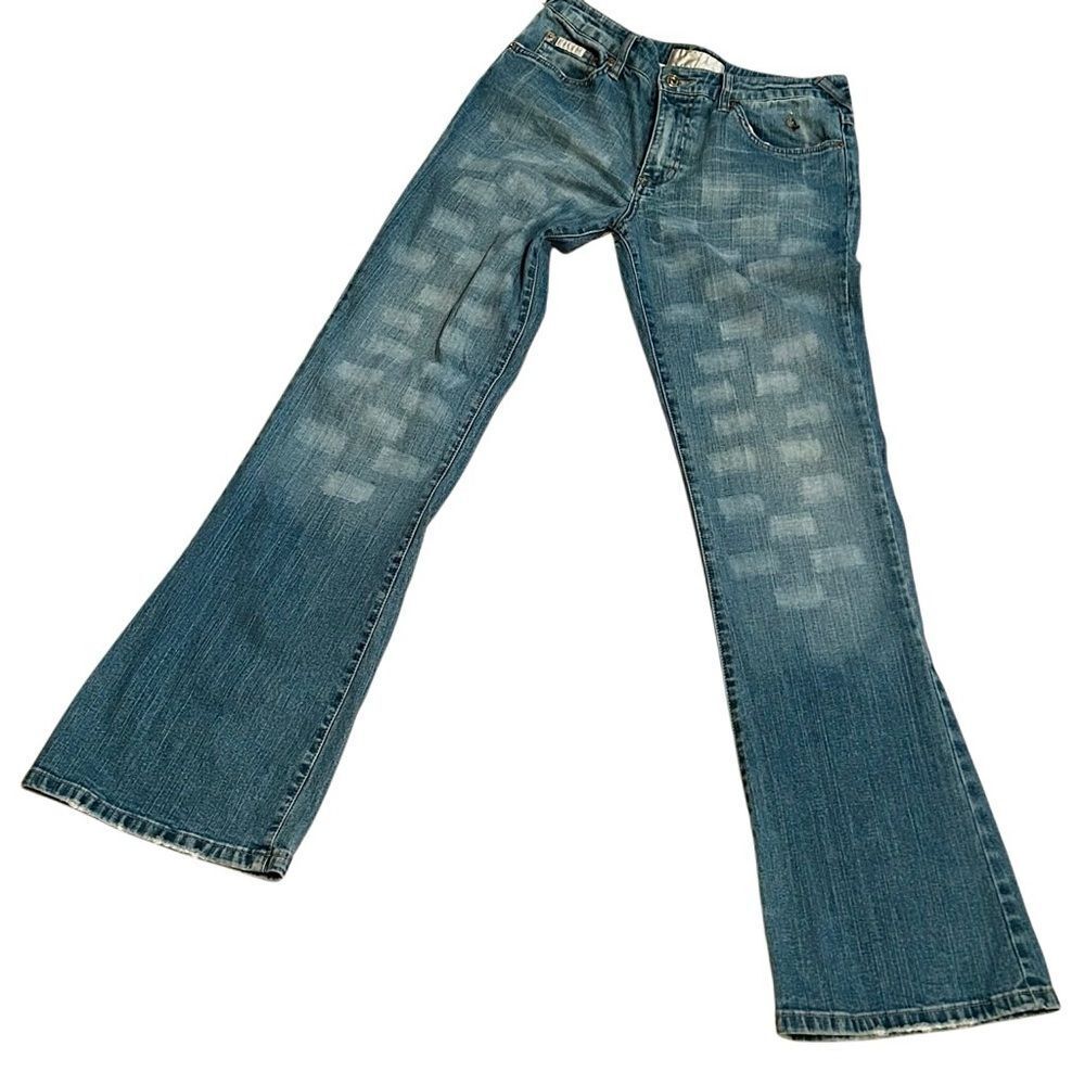 Y2K Baby Phat Flare Faded Printed Pattern Denim Light Wash Mid Rise Jean 7 x 32